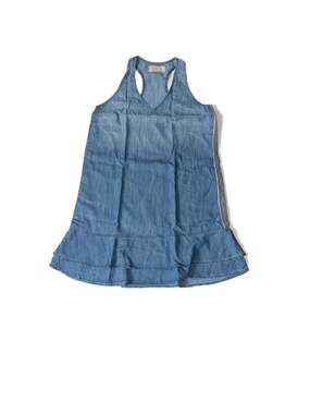 Cloth & Stone Blue Tencel Chambray Ruffle Hem RBK Tank Dress W/ Side Stripes L